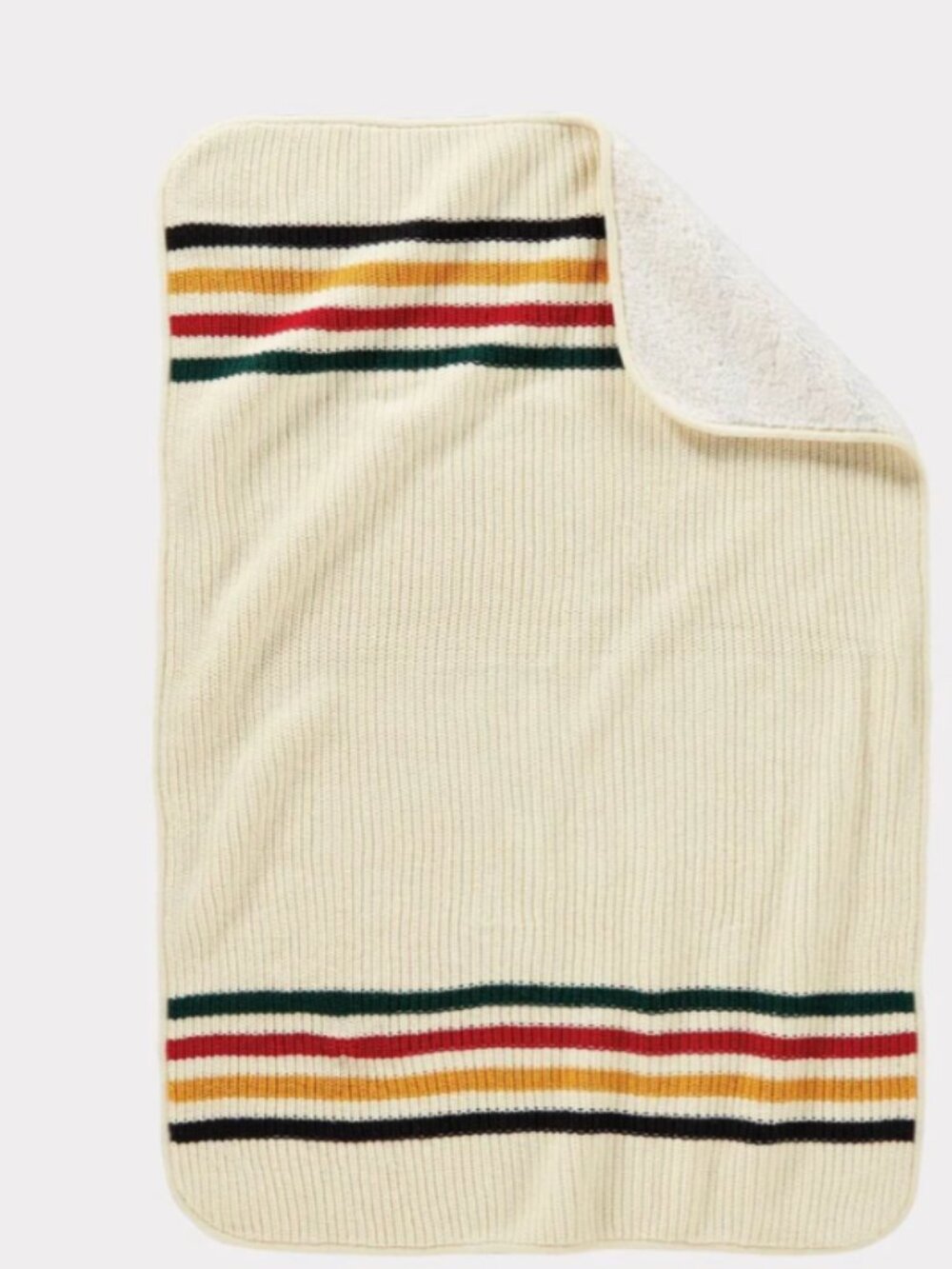Pendleton Sherpa Stroller Baby Blanket Cream Stripe 30x40 Cotton Fleece